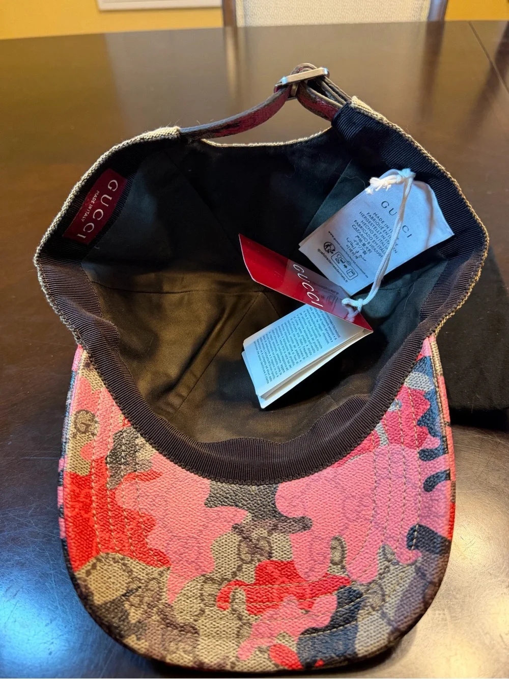 New Authentic Gucci GG Supreme Logo Baseball Hat Tan Pink Size L